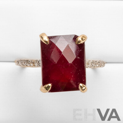 9ct Yellow Gold Natural Ruby & Diamond Ring with Valuation - Size N