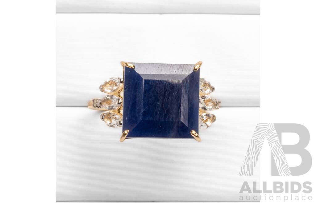 14ct Yellow Gold Natural Unheated, Untreated Sapphire / Natural White Topaz & Diamond Ring with Valuation - Size N