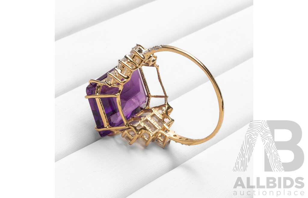 14ct Yellow Gold Natural Amethyst / Natural White Topaz & Diamond Ring with Valuation - Size N.5