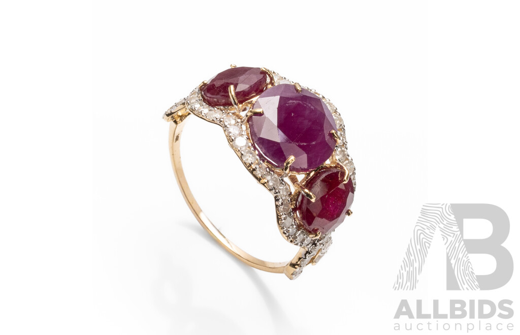14ct Yellow Gold Natural Unheated, Untreated Ruby & Diamond Ring with Valuation - Size L