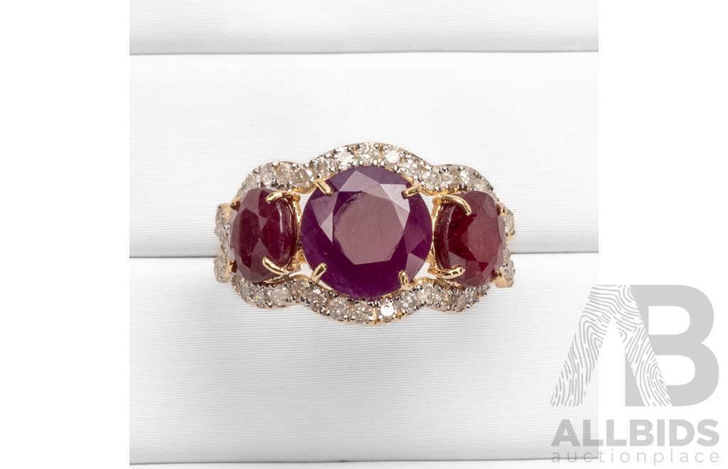 14ct Yellow Gold Natural Unheated, Untreated Ruby & Diamond Ring with Valuation - Size L
