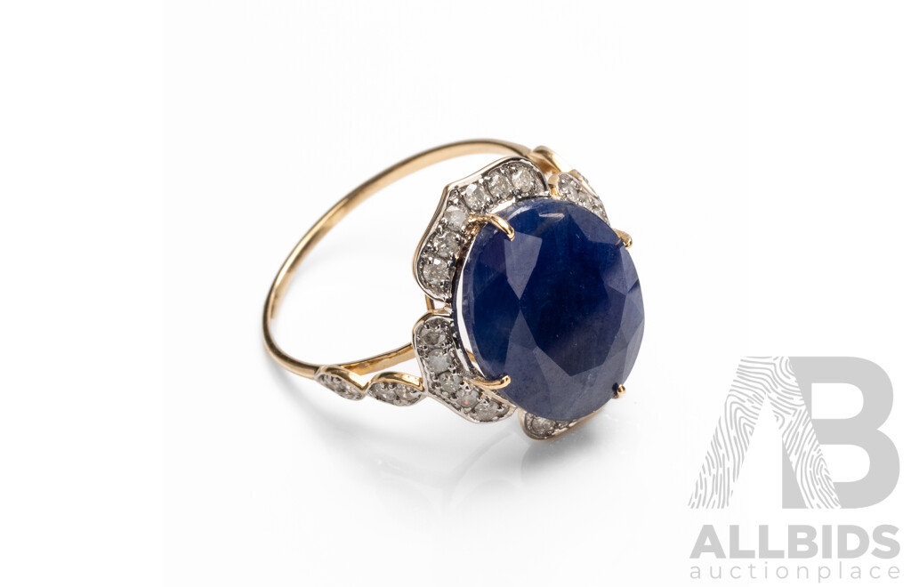 14ct Yellow Gold Natural Unheated, Untreated Sapphire & Diamond Ring with Valuation - Size L