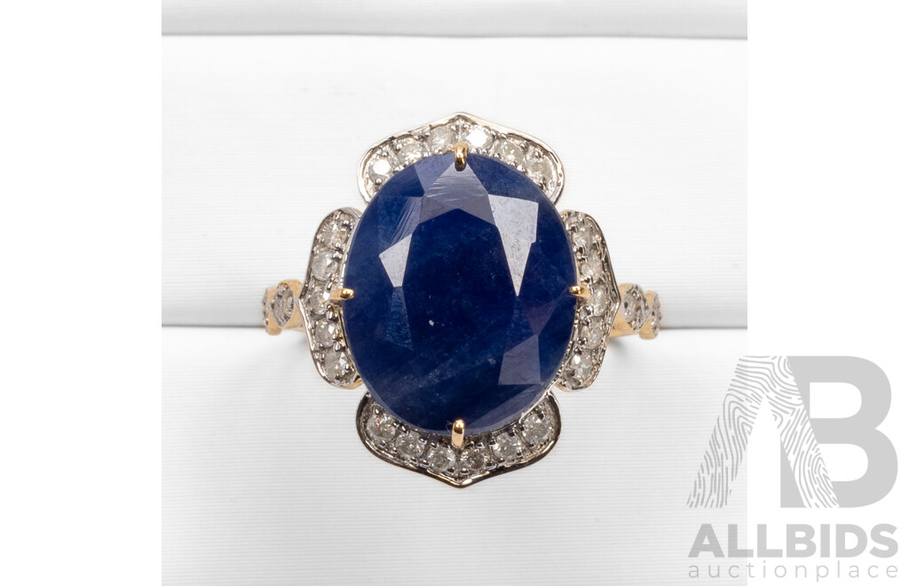 14ct Yellow Gold Natural Unheated, Untreated Sapphire & Diamond Ring with Valuation - Size L
