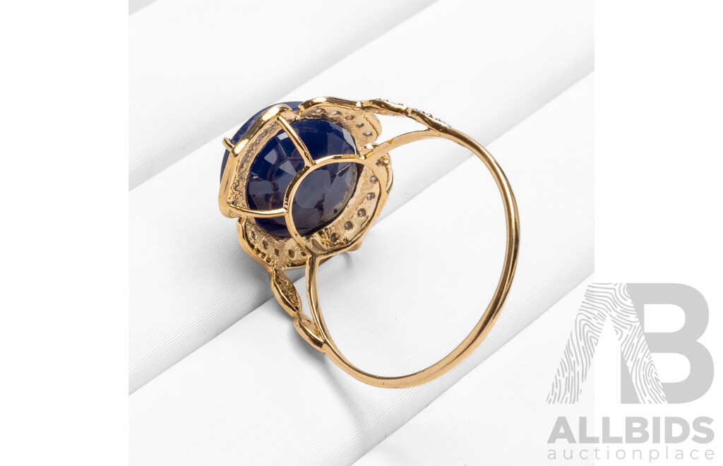 14ct Yellow Gold Natural Unheated, Untreated Sapphire & Diamond Ring with Valuation - Size L