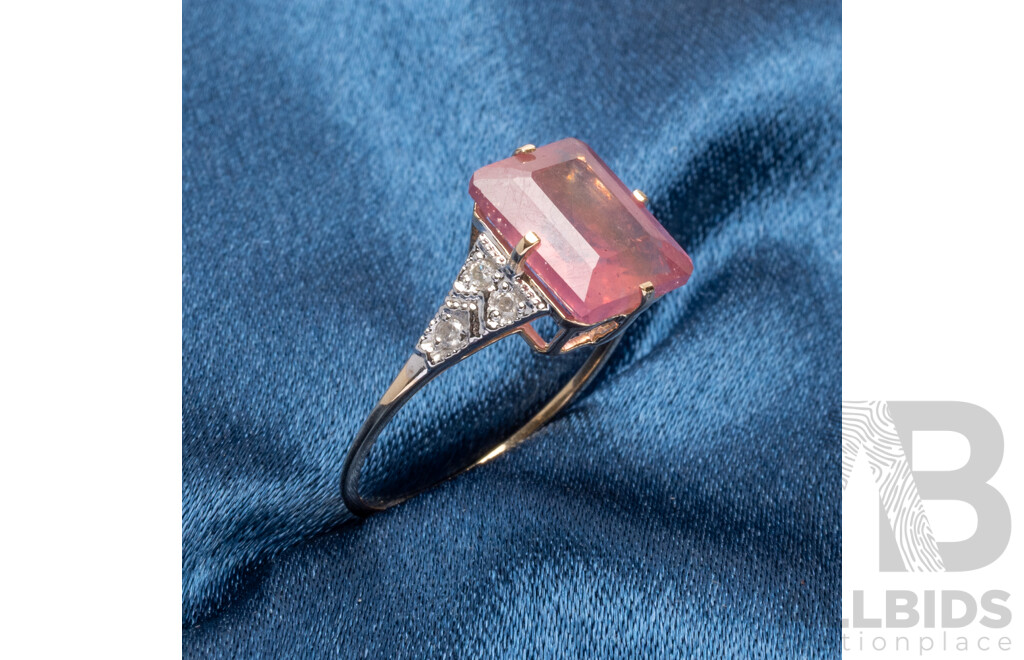 9ct Yellow Gold Natural Ruby & Diamond Ring with Valuation - Size L.5