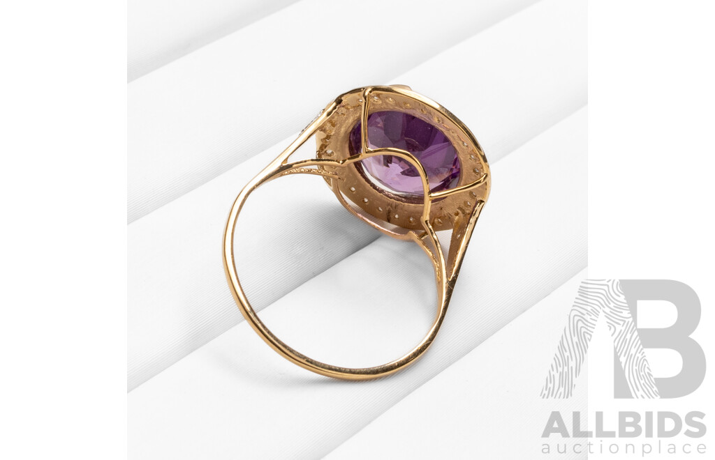 14ct Yellow Gold Natural Amethyst & Diamond Ring with Valuation - Size N.5