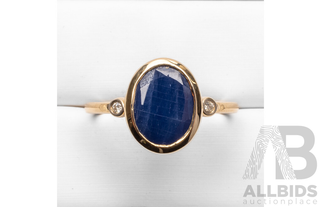 9ct Yellow Gold Natural Sapphire & Diamond Ring with IGI Valuation - Size N.5