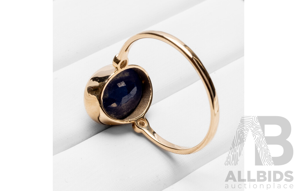 9ct Yellow Gold Natural Sapphire & Diamond Ring with IGI Valuation - Size N.5