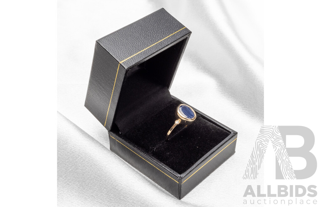 9ct Yellow Gold Natural Sapphire & Diamond Ring with IGI Valuation - Size N.5