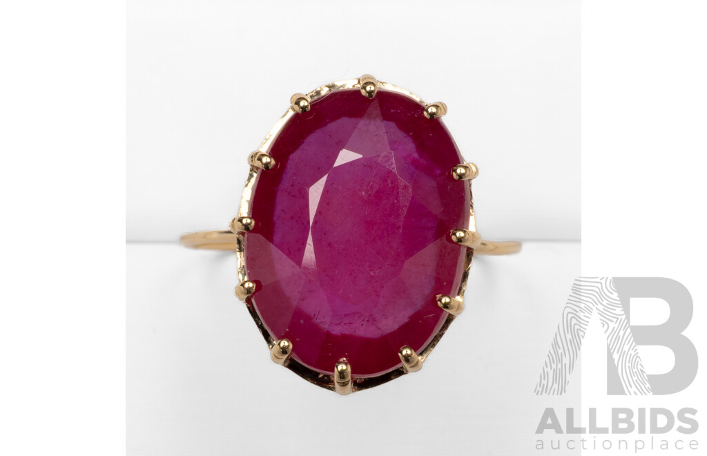 9ct Yellow Gold Natural Ruby Ring with Valuation - Size L.5