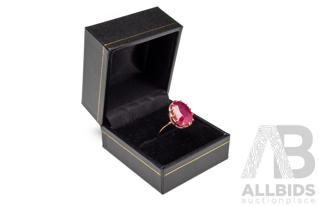 9ct Yellow Gold Natural Ruby Ring with Valuation - Size L.5