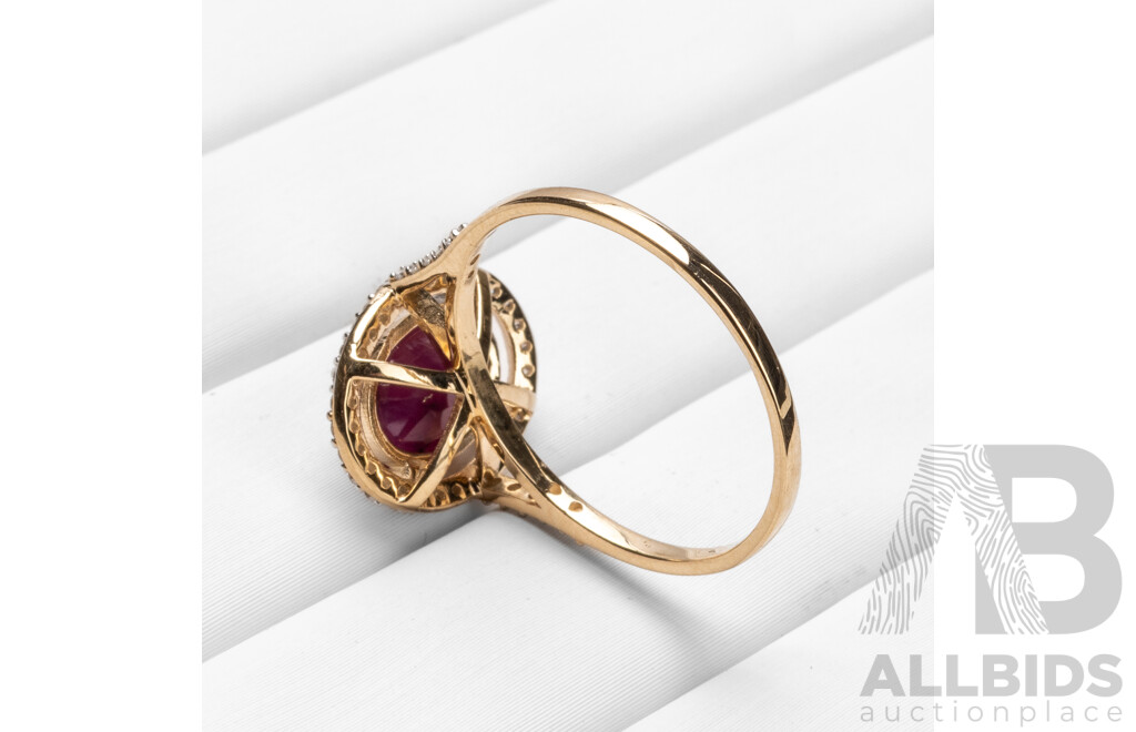 9ct Yellow Gold Natural Ruby & Diamond Ring with IGI Valuation - Size N