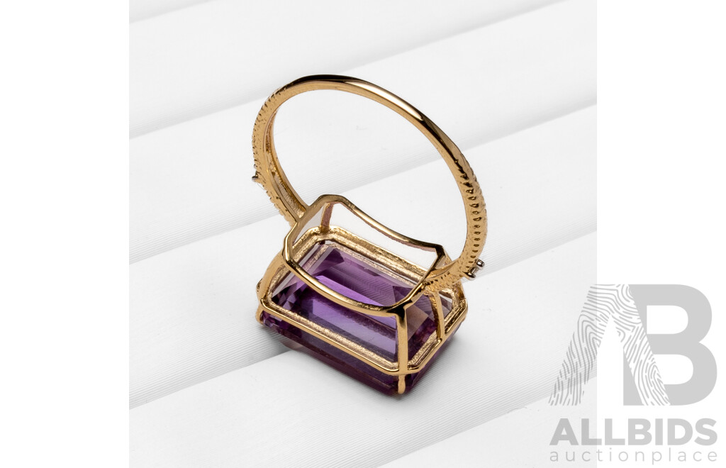 9ct Yellow Gold Natural Amethyst & Diamond Ring with Valuation - Size N.5