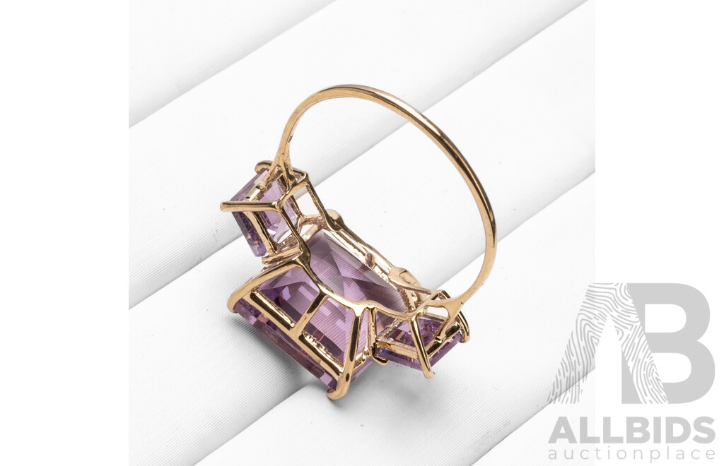 9ct Yellow Gold Natural Amethyst / Natural Amethyst Ring with IGI Valuation - Size O.5