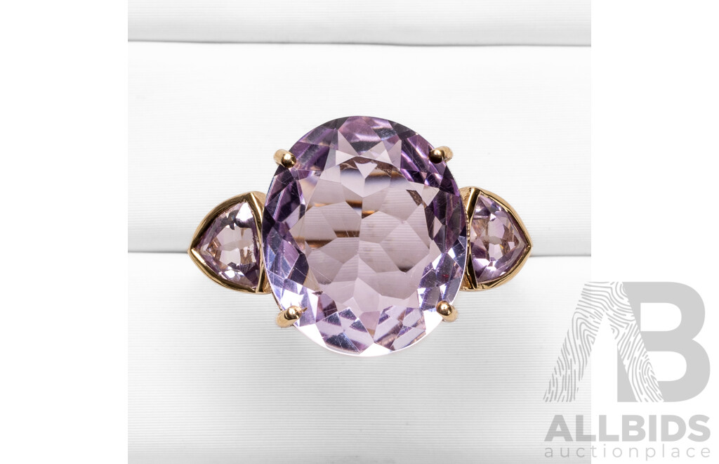 9ct Yellow Gold Natural Amethyst / Natural Amethyst Ring with IGI Valuation - Size O