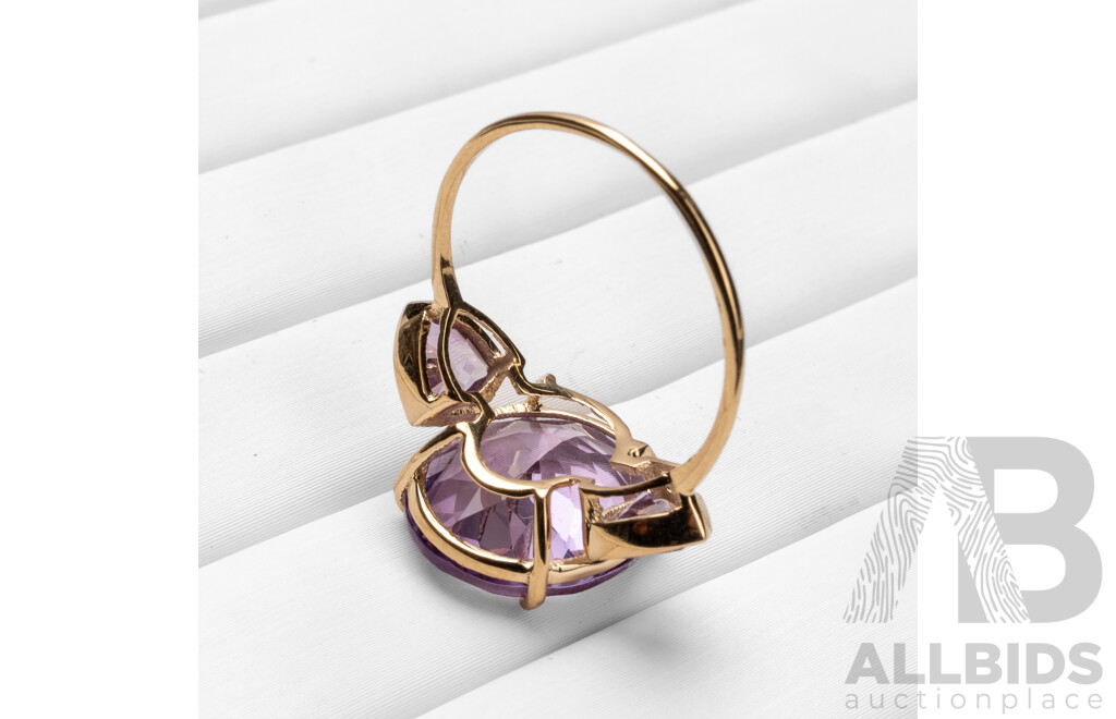 9ct Yellow Gold Natural Amethyst / Natural Amethyst Ring with IGI Valuation - Size O