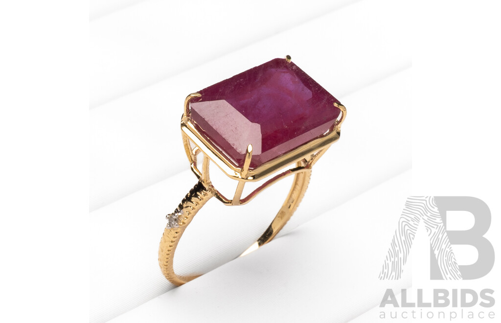 9ct Yellow Gold Natural Ruby & Diamond Ring with Valuation - Size N.5