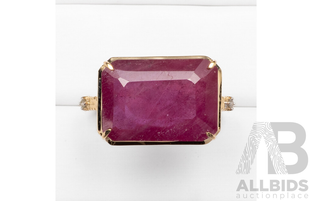 9ct Yellow Gold Natural Ruby & Diamond Ring with Valuation - Size N.5