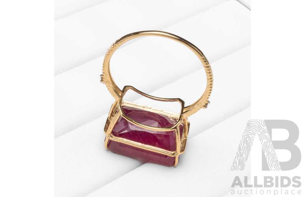 9ct Yellow Gold Natural Ruby & Diamond Ring with Valuation - Size N.5