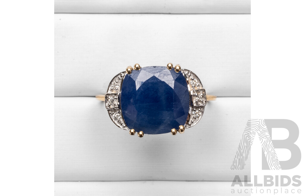 9ct Yellow Gold Natural Sapphire & Diamond Ring with IGI Valuation - Size O.5