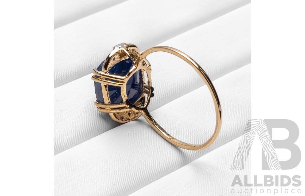 9ct Yellow Gold Natural Sapphire & Diamond Ring with IGI Valuation - Size O.5