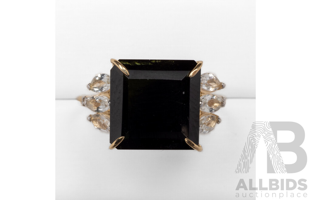 9ct Yellow Gold Natural Tourmaline, Topaz & Diamond Ring with Valuation - Size N