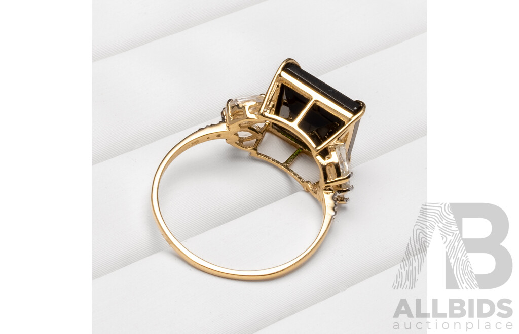 9ct Yellow Gold Natural Tourmaline, Topaz & Diamond Ring with Valuation - Size N