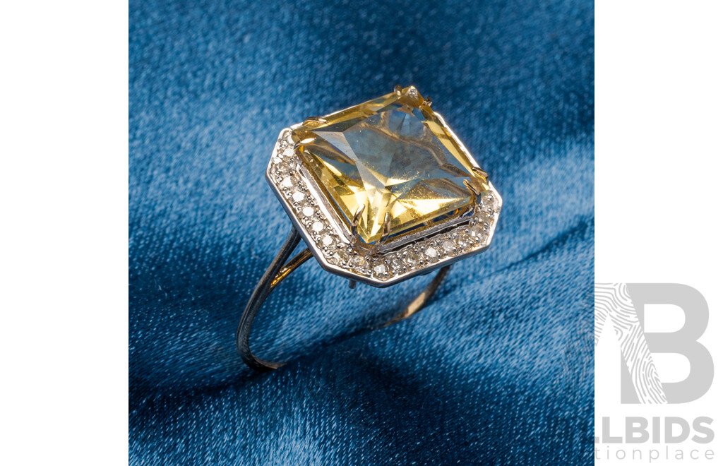 9ct Yellow Gold Natural Citrine & Diamond Ring with Valuation - Size N.5