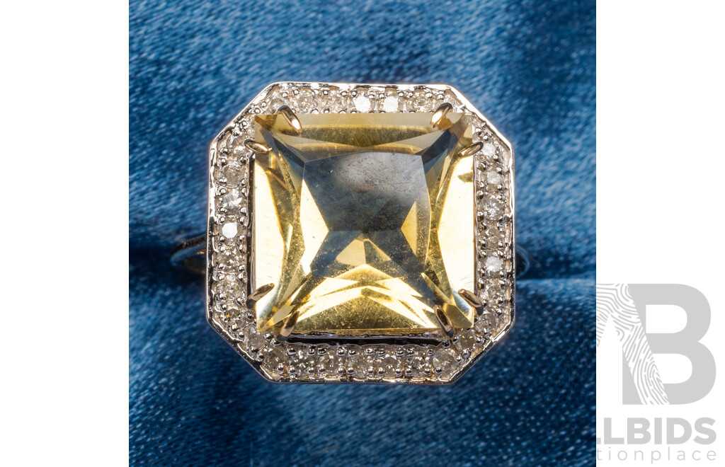 9ct Yellow Gold Natural Citrine & Diamond Ring with Valuation - Size N.5