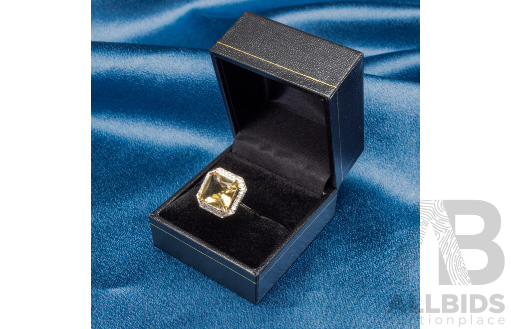 9ct Yellow Gold Natural Citrine & Diamond Ring with Valuation - Size N.5