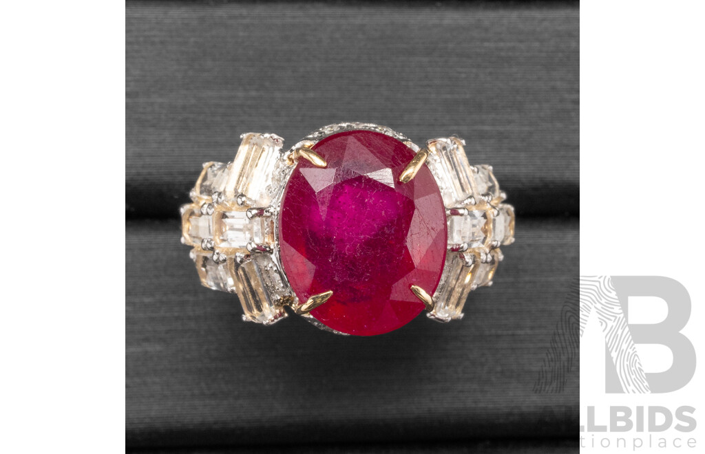 9ct Yellow Gold Natural Ruby, Topaz & Diamond Ring with Valuation - Size L.5