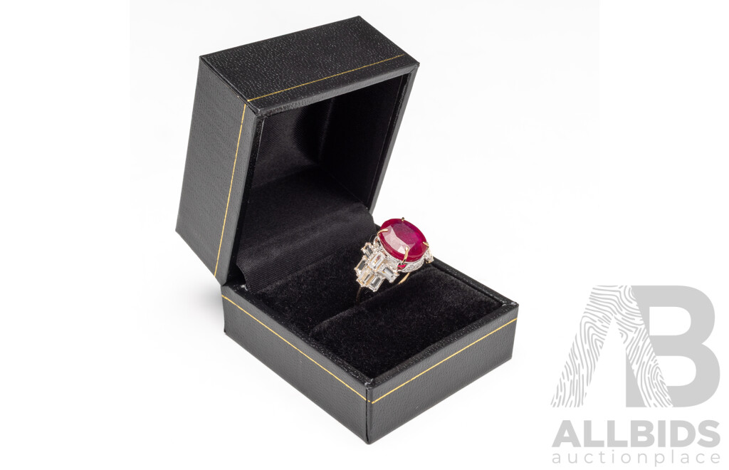 9ct Yellow Gold Natural Ruby, Topaz & Diamond Ring with Valuation - Size L.5