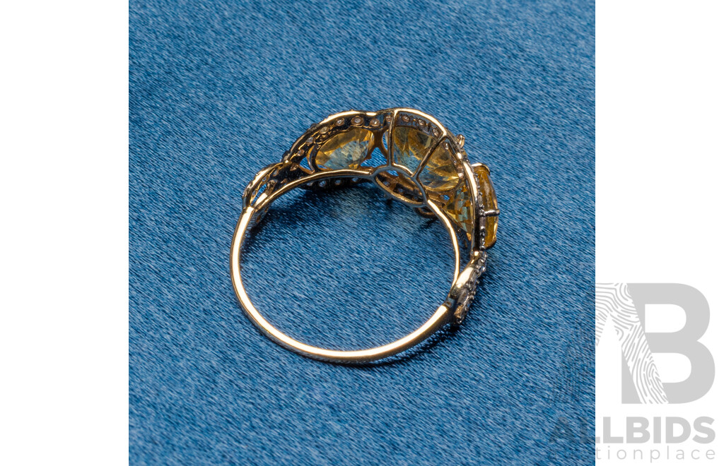 9ct Yellow Gold Natural Citrine & Diamond Ring with Valuation - Size L.5