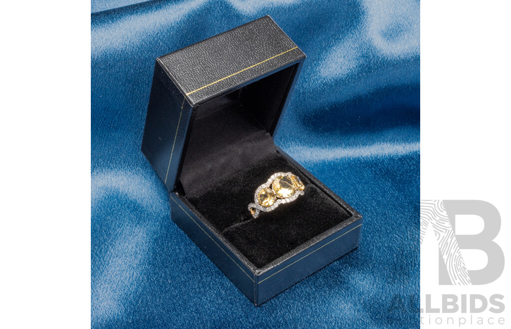 9ct Yellow Gold Natural Citrine & Diamond Ring with Valuation - Size L.5