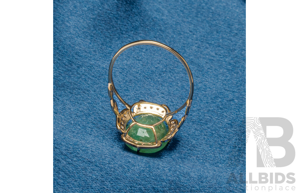 9ct Yellow Gold Natural Emerald & Diamond Ring with Valuation - Size L.5