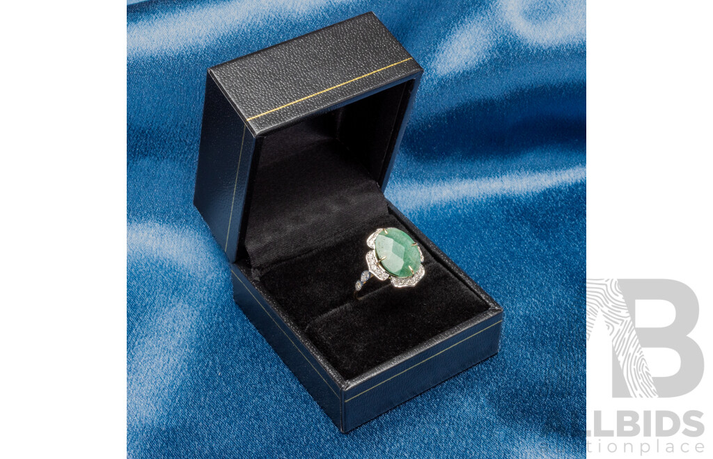 9ct Yellow Gold Natural Emerald & Diamond Ring with Valuation - Size L.5
