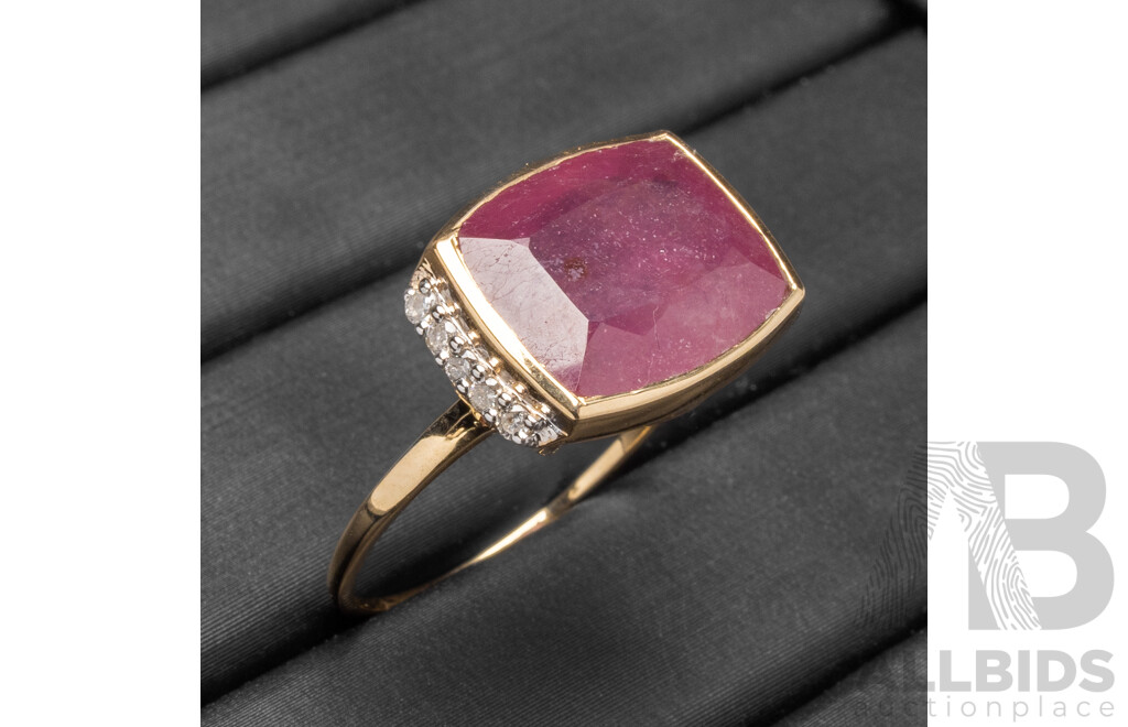 9ct Yellow Gold Natural Ruby & Diamond Ring with Valuation - Size L.5
