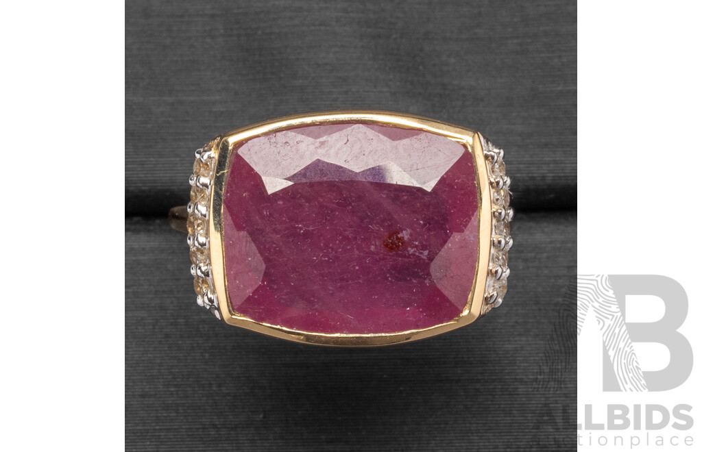 9ct Yellow Gold Natural Ruby & Diamond Ring with Valuation - Size L.5
