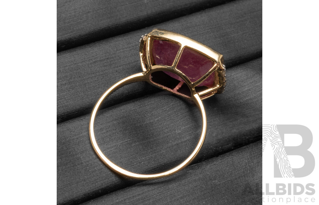 9ct Yellow Gold Natural Ruby & Diamond Ring with Valuation - Size L.5