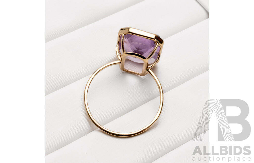 9ct Yellow Gold Natural Amethyst Ring with Valuation - Size N