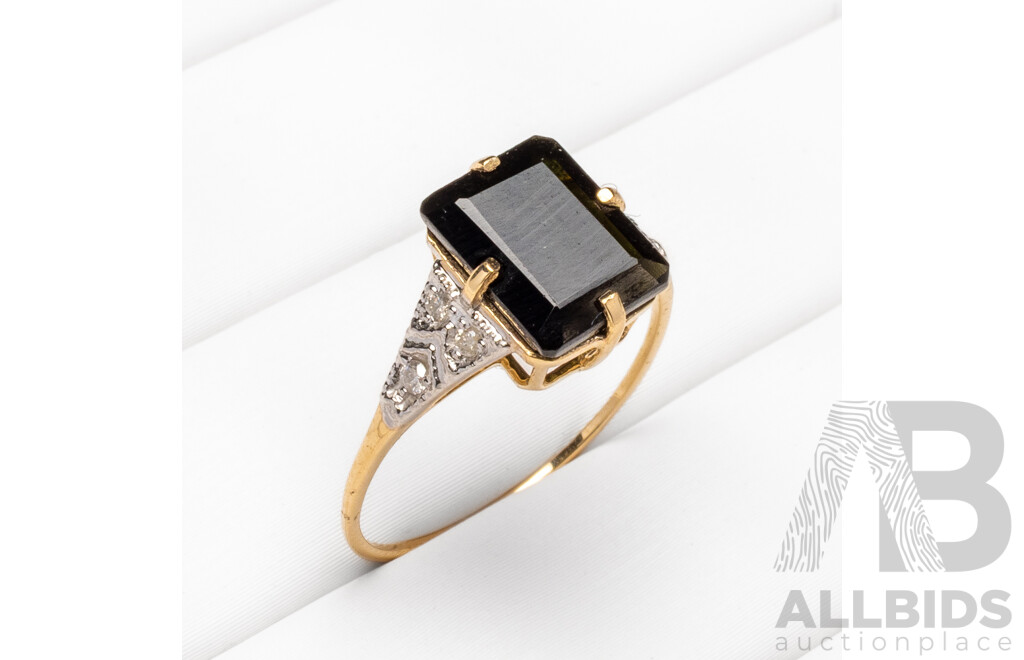 9ct Yellow Gold Natural Tourmaline & Diamond Ring with Valuation - Size L.5