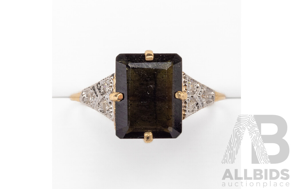 9ct Yellow Gold Natural Tourmaline & Diamond Ring with Valuation - Size L.5