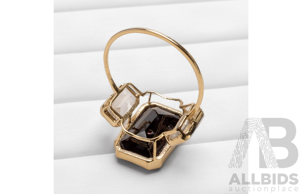 9ct Yellow Gold Natural Garnet / Natural White Topaz Ring with Valuation - Size O