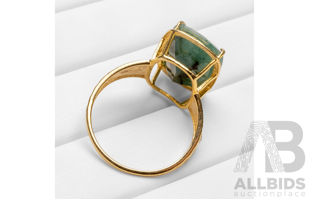 9ct Yellow Gold Natural Emerald & Diamond Ring with Valuation - Size L.5