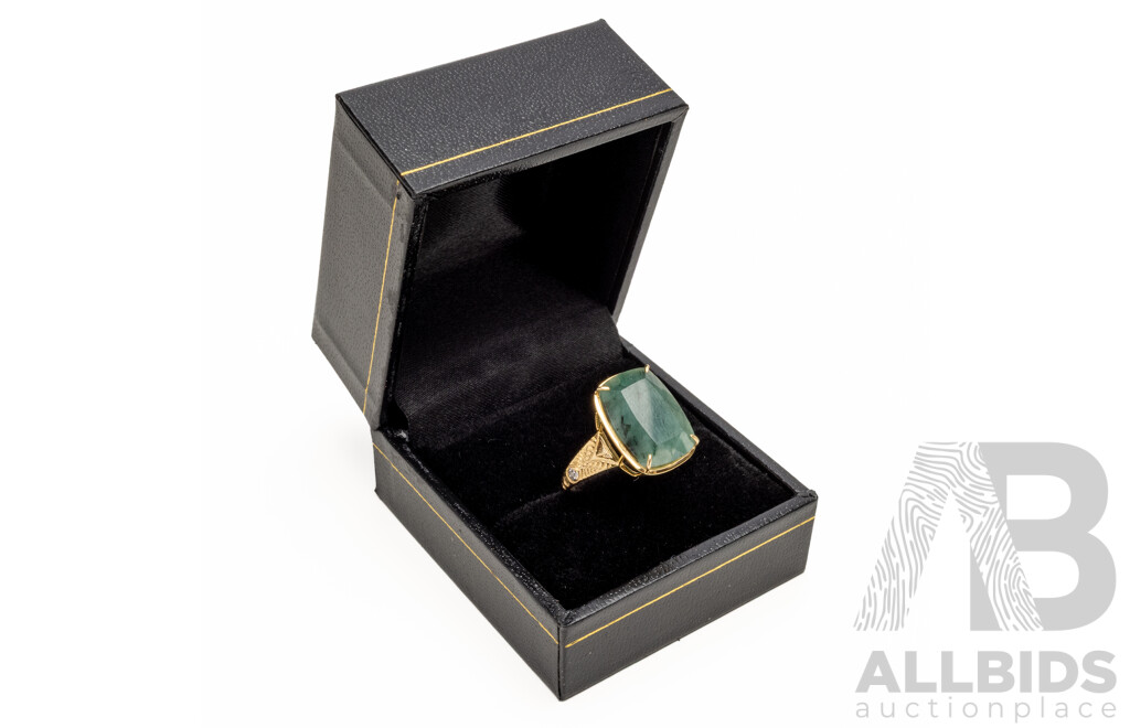 9ct Yellow Gold Natural Emerald & Diamond Ring with Valuation - Size L.5