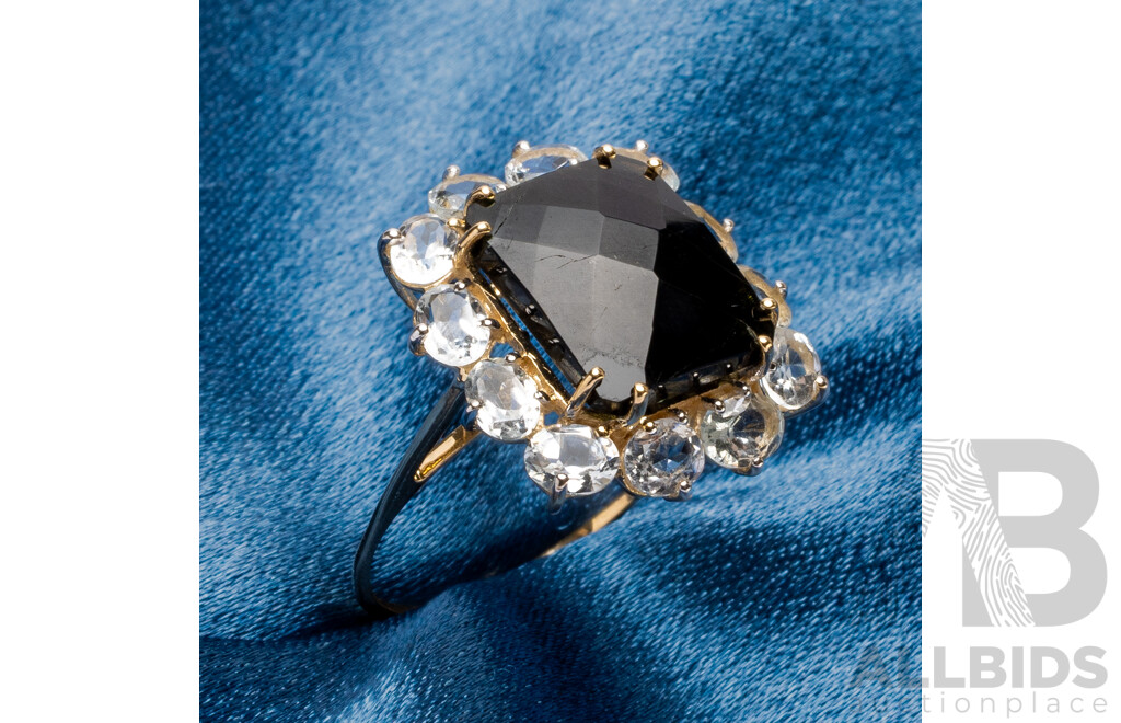 9ct Yellow Gold Natural Tourmaline / Natural White Topaz Ring with Valuation - Size N.5