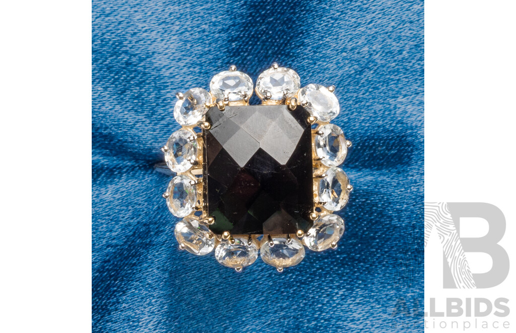 9ct Yellow Gold Natural Tourmaline / Natural White Topaz Ring with Valuation - Size N.5