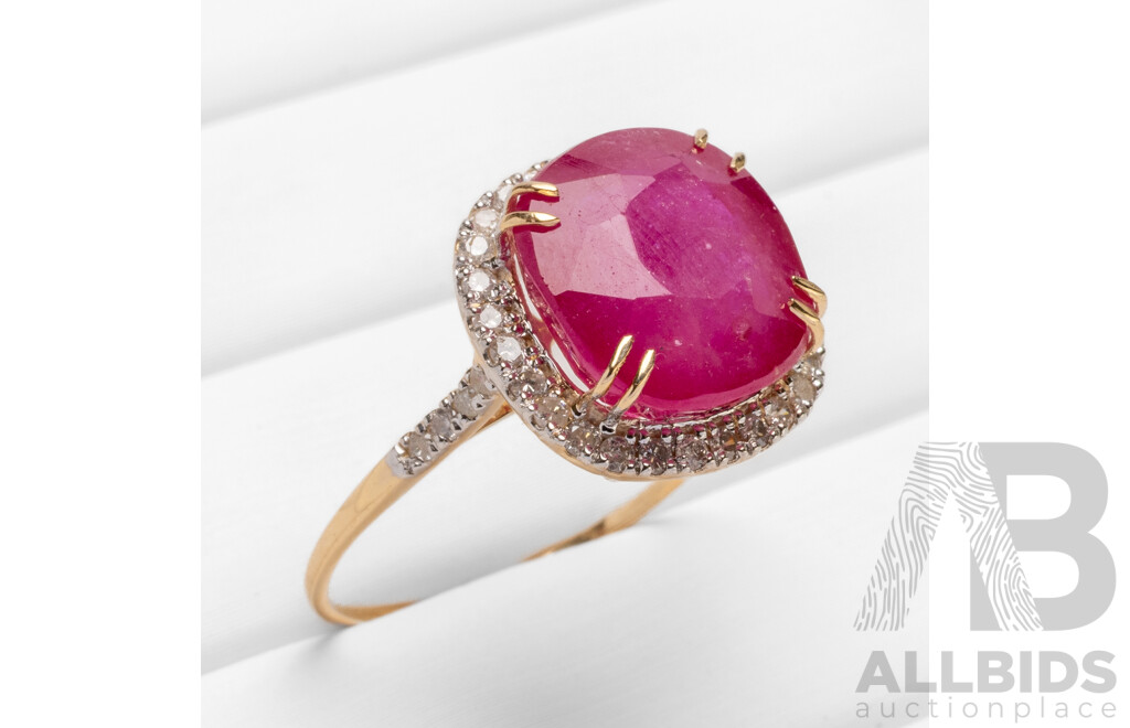 9ct Yellow Gold Natural Ruby & Diamond Ring with Valuation - Size N.5