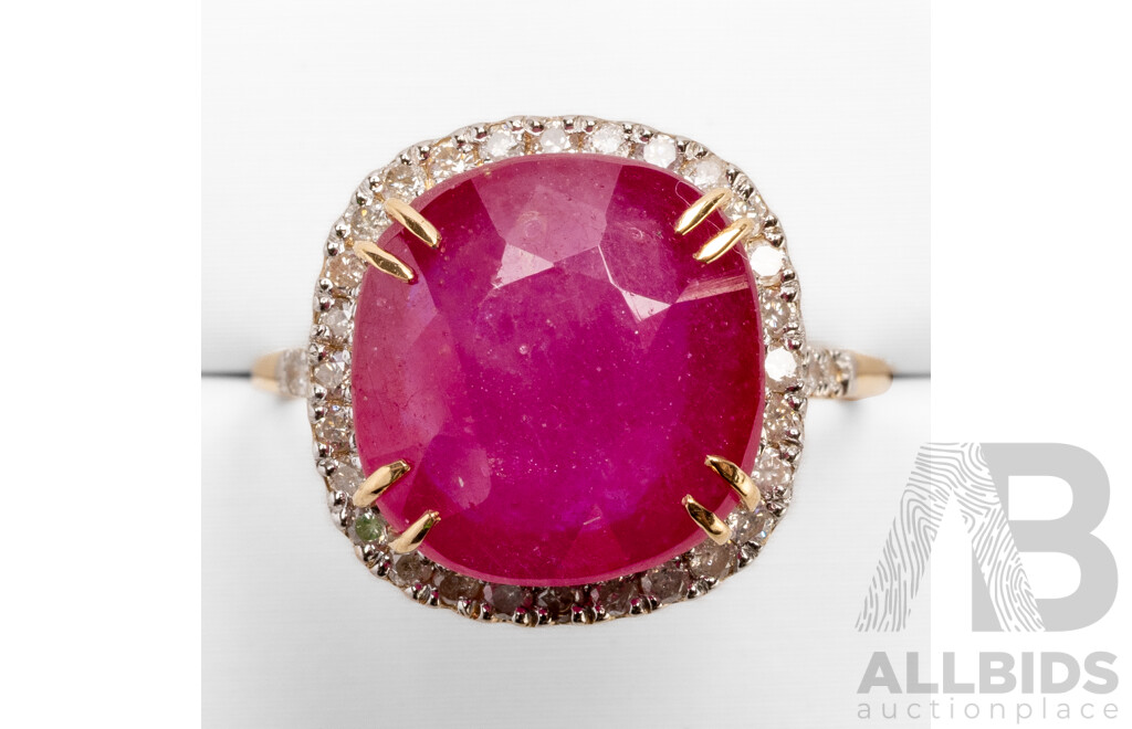 9ct Yellow Gold Natural Ruby & Diamond Ring with Valuation - Size N.5