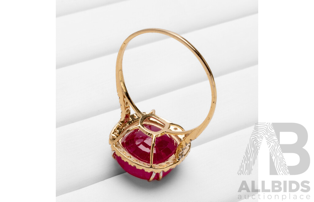 9ct Yellow Gold Natural Ruby & Diamond Ring with Valuation - Size N.5